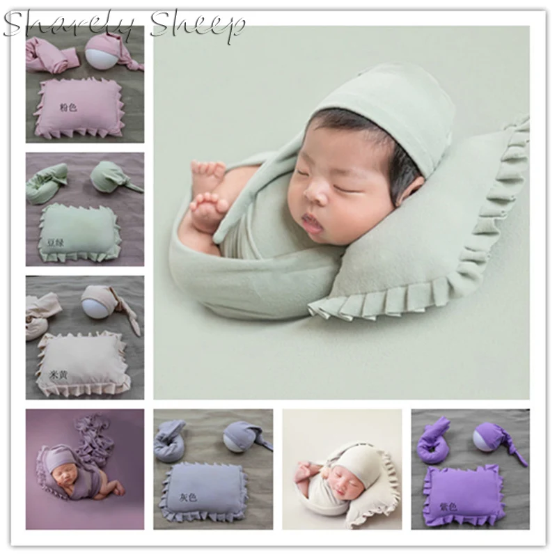 Newborn Photography Props Stretch Wraps Baby Boy Girl Photo Shoot Posing Hat+Wraps+Pillow Set bebe fotoshooting Accessories Prop | Мать и