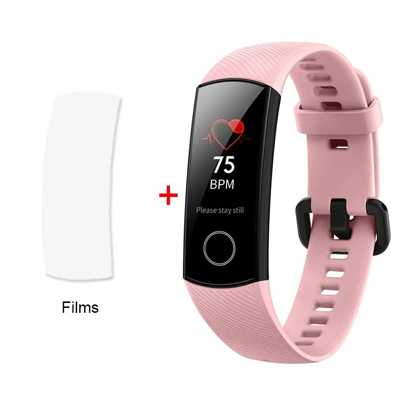 Pink Add Film Honor Band 4 смарт-браслет Amoled цветной 0,9" сенсорный экран для плавания для обнаружения пульса 5ATM водонепроницаемый для сна - Цвет: Pink Add Film