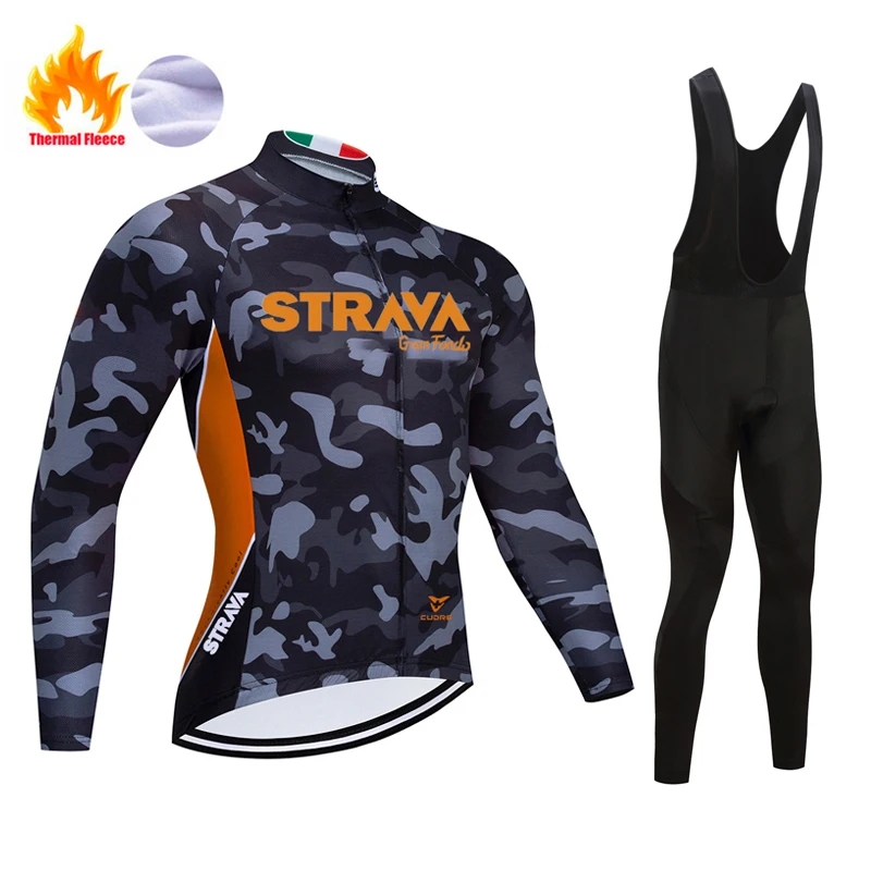 Strava зимний мужской Камуфляжный теплый флисовый костюм велосипедная рубашка с