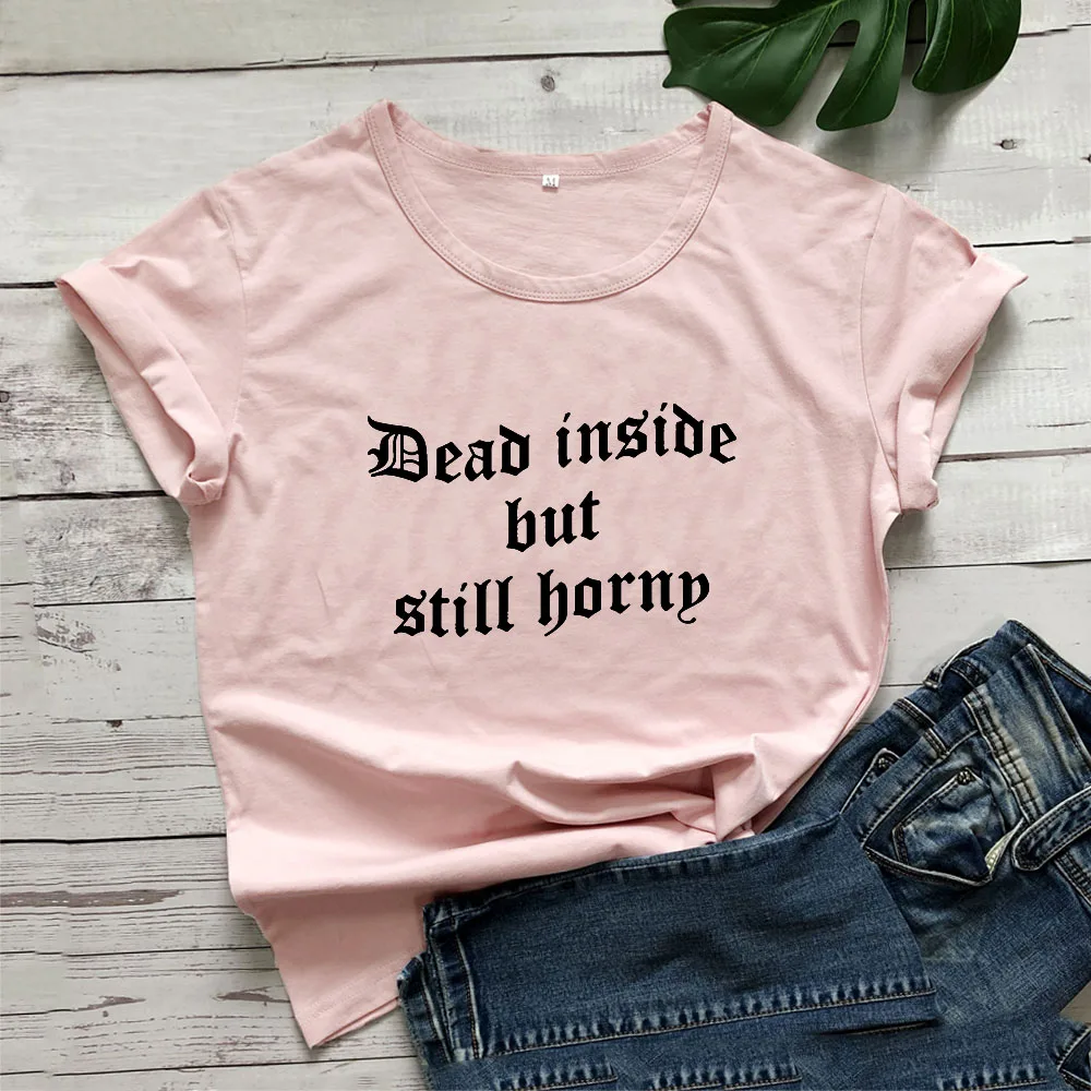 Футболка с надписью Dead Inside But Still Hornp в стиле Харадзюку женский летний топ женская