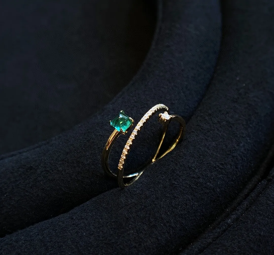 

18K Gold Solid Yellow Really Gold Jewelry(AU750) Women Emerald Diamond Ring Natural Sugar Tower Simple Main Stone 24 Points Ring