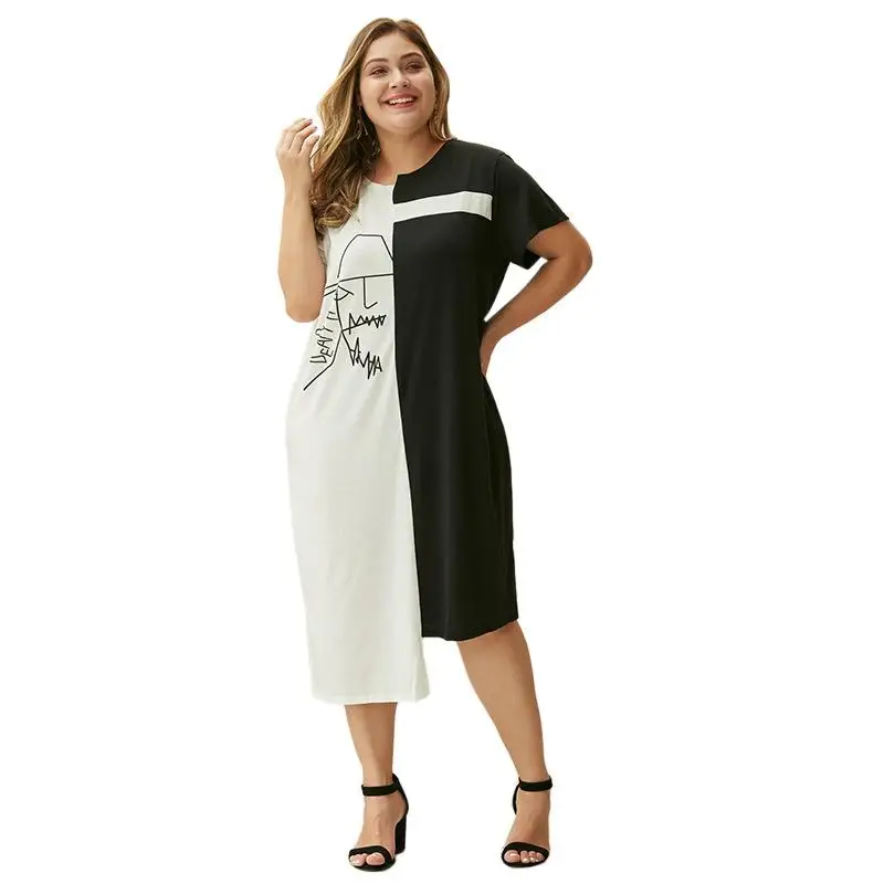 

4XL letter print long t-shirt dress big size women summer dress Casual fashion short sleeve dress plus size beach loose dresses