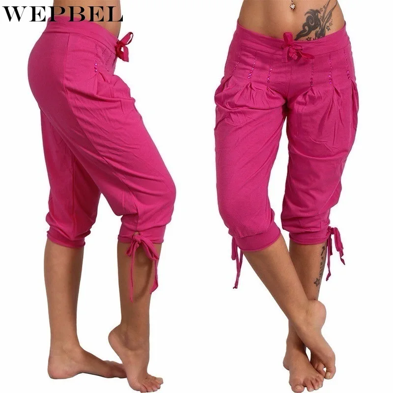 

WEPBEL Low Waist Calf-Length Pants Women's Casual Solid Color Loose Pants Autumn Sequined Pleated Bandage Straight-Leg Pants