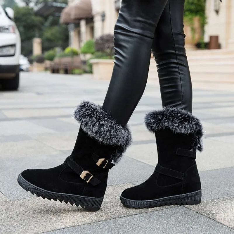 Зимние ботинки женские нескользящие с круглым носком плоская подошва средняя