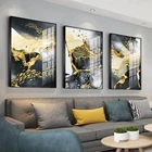 Скандинавская Современная Абстрактная живопись, постер с золотыми птицами и пейзажем, роскошное украшение для дома, настенные картины, принты на холсте, лофт