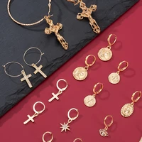 new fashion small dangle drop cross earrings for women earrings 2021 trend geometry woman earring portrait crystal metal jewelry