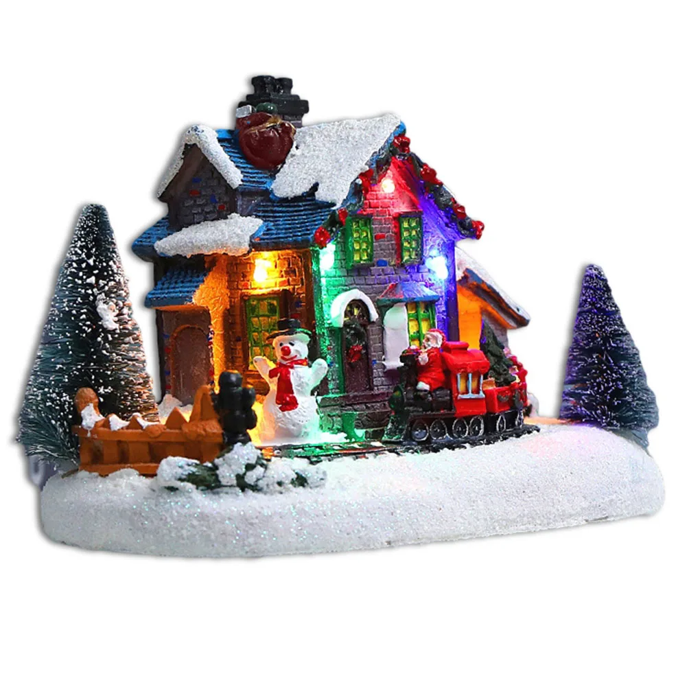 

Рождественская деревенская фигурка светодиодный светодиодная подсветка, маленький поезд, Рождественский деревенский дом, светящийся пейз...