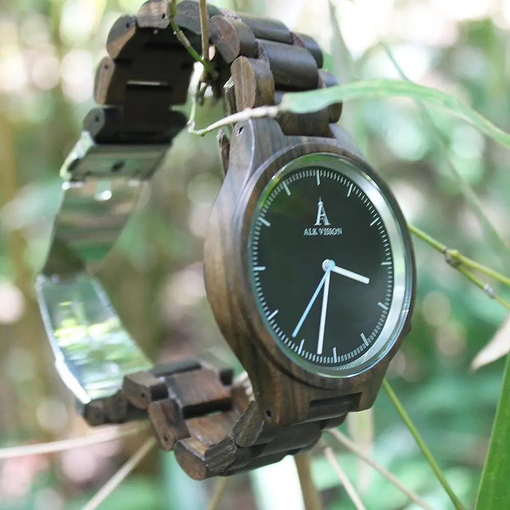ALK Vision Mens Wood Watch Black Women Watches Couples Clock Real Wooden Watches Natural Wood Men Watch Top Brand Men wristwatch