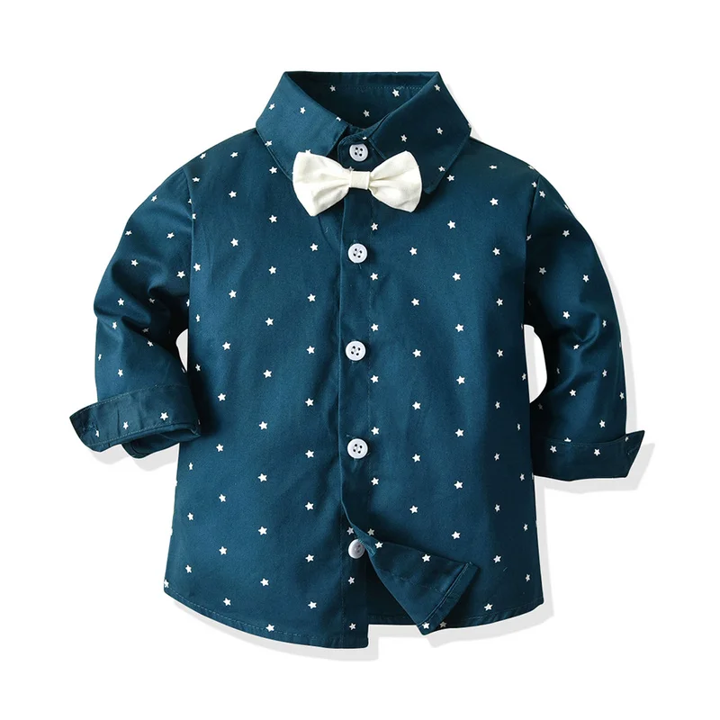 Новинка года, комплект детской одежды, осенний костюм для маленьких мальчиков, комплект из хлопка, Детская рубашка с длинными рукавами и рисунком звезды+ джинсы