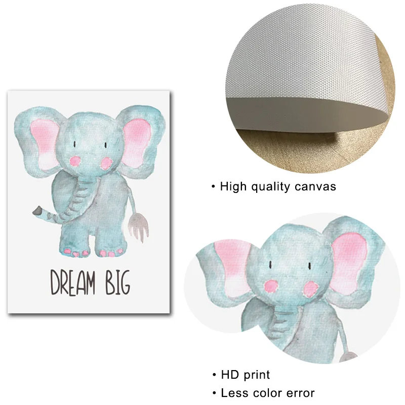 Мультфильм плакат для малышей с принтом животными лев картина слона на холсте