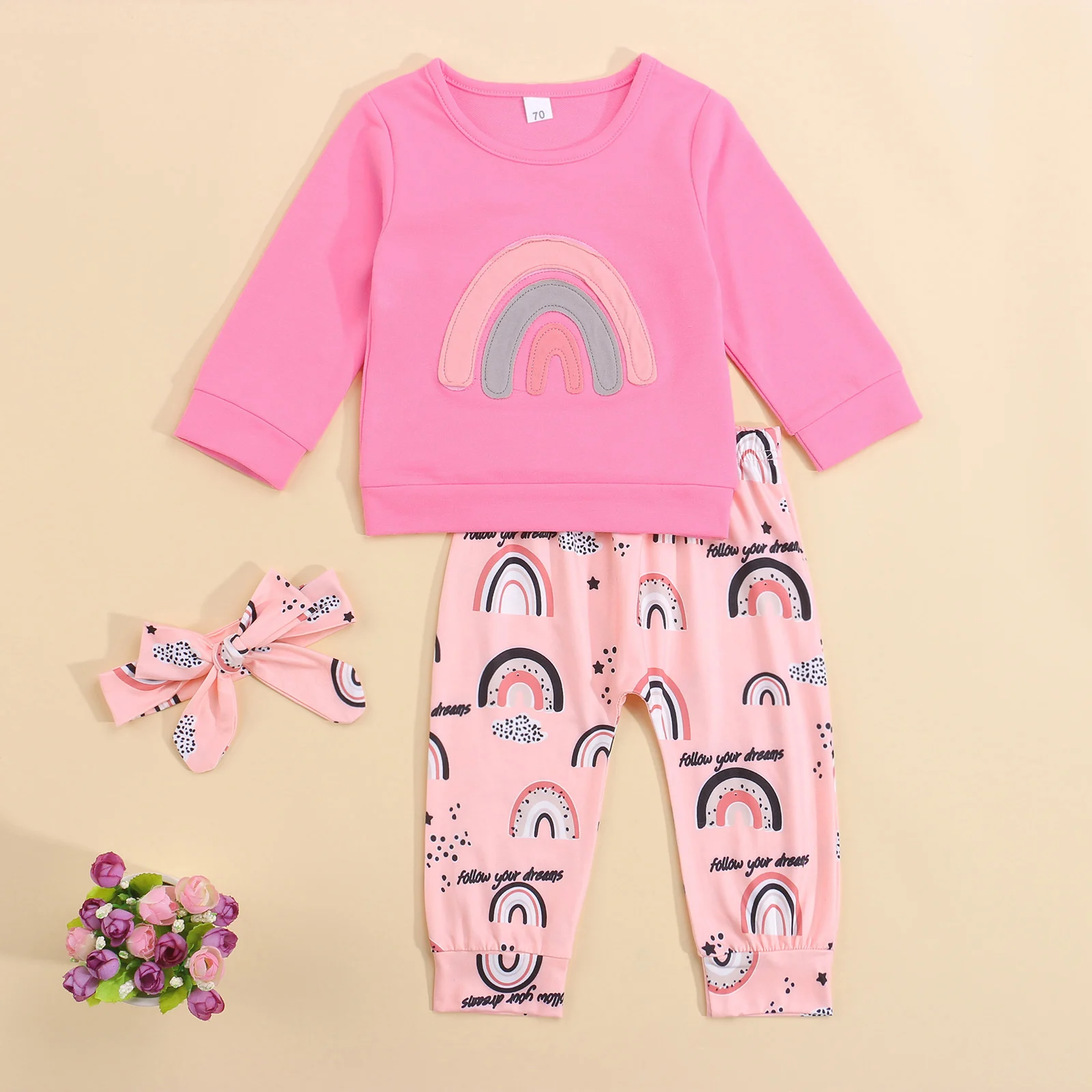 

3 шт., Детские хлопковые футболки с длинным рукавом и бантом