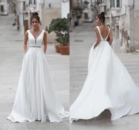 simple a line boho wedding dress long 2020 backless sleeveless beaded sashes beach wedding gown plus size bride gown