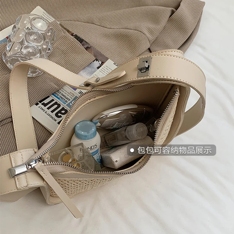 

Straw Woven Shoulder Bags for Women Brand Designer Ladies Crossbody Bag Wide Strap Summer Female Purses and Handbag Cute Saddle
