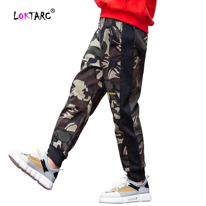 LOKTARC/детские штаны камуфляжные спортивные брюки для мальчиков хлопковая одежда для подростков прямые брюки-карго полосатые штаны для мальчиков