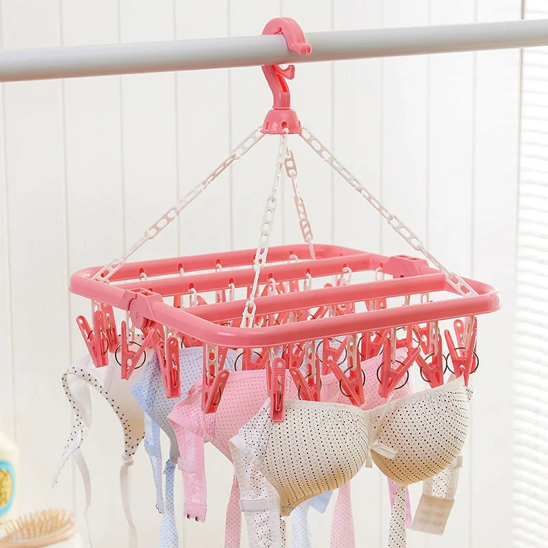 

32 Clips Portable Socks Cloth Hanger Rack Multifunctional Windproof Drying Rack Sock Holder Wardrobe Storage Cloth Hangers