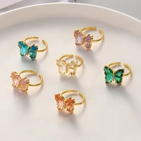 transparent glass butterfly fashion ring adjustable bohemia clear rhinestone open finger band for women jewelry gift