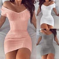 sexy club off shoulder long sleeve bodycon dress for women 2020 winter white knitted sweater mini woman dresses robe femme
