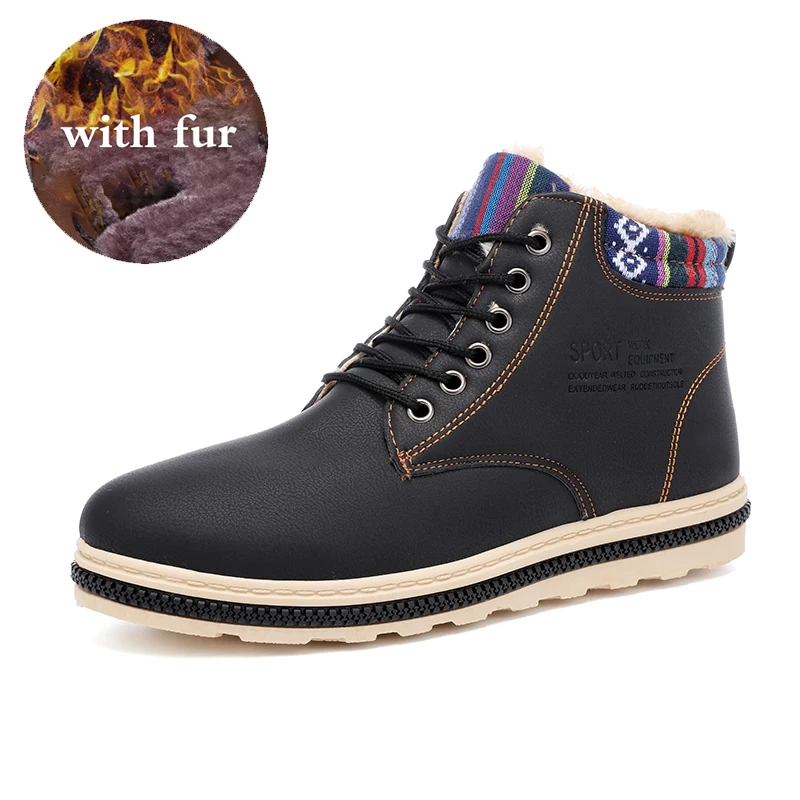 

Nice Men's Winter Snow Boots with Fur Rubber Ankle Boots Cow Split Leather Shoes Fashion High Quality Men Outdoor Work Shoe