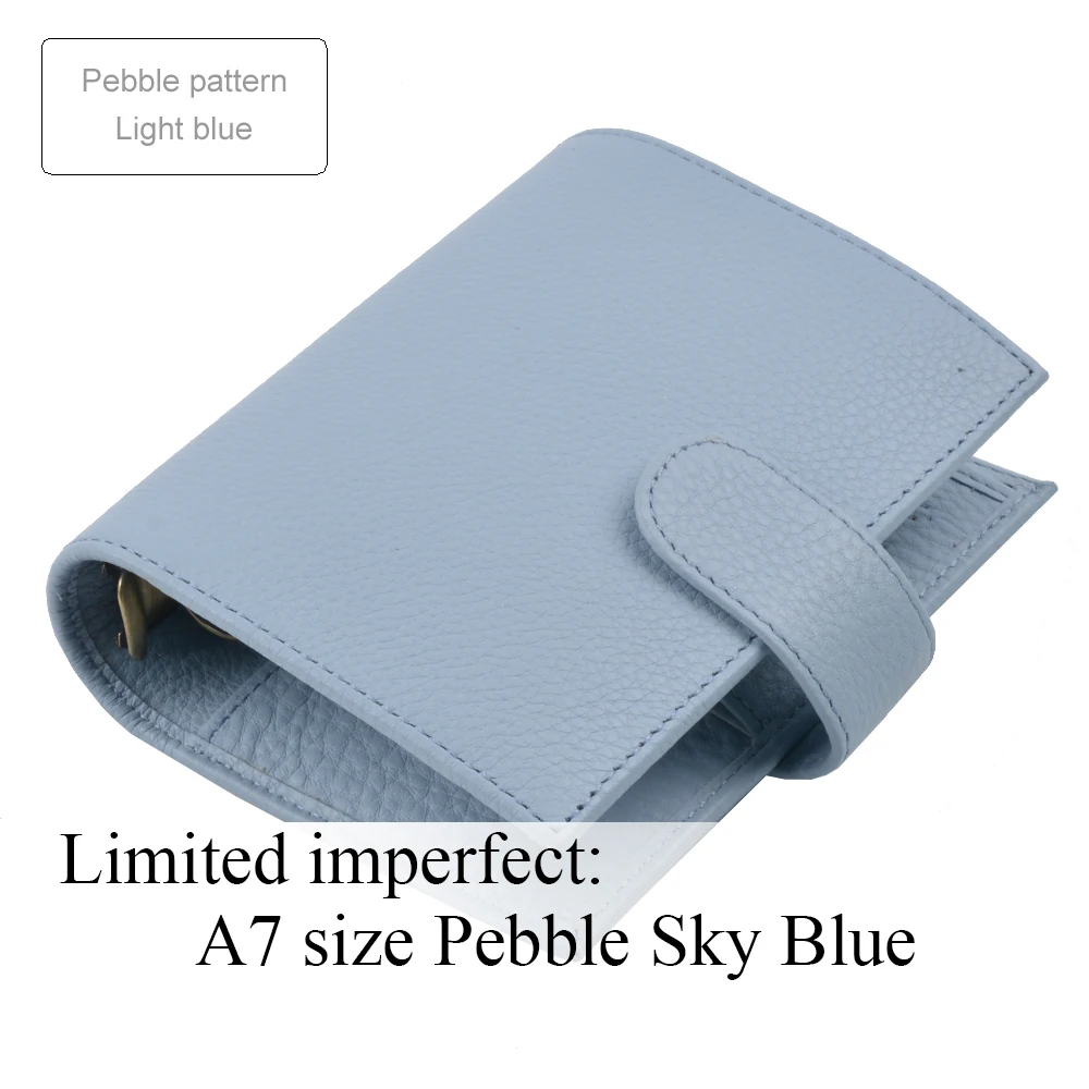 Pebble Sky Blue Ограниченная серия неидеальных колец из натуральной кожи, записная книжка A7 размера, записывающая книжка, журнал органайзера, журнал для зарисовок, планировщик с большим карманом - Цвет: Pebble Sky Blue
