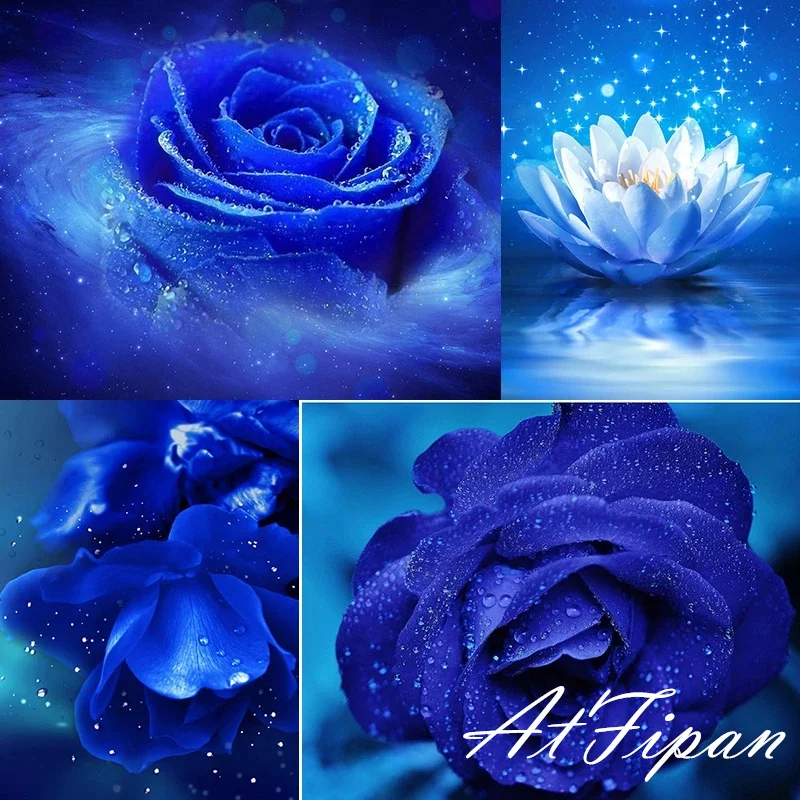 

DIY 5D Diamond Painting Full Round Square Resin Mosaic Diamonte Embroidery Cross Stitch Kits Wall Art Handcraft Rose Blue
