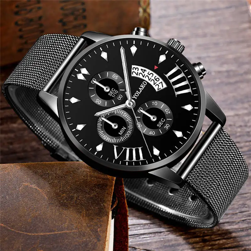 

2020 Fashion Three Eye Men Watch Casual Business Fashion Quartz Mesh Strap Band WristWatch Male Clocks For Men Reloj Hombre