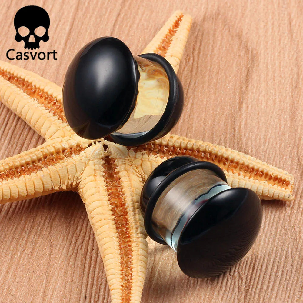 Casvort, 2 шт., новинка, резина, стекло, для ушей, для тела, ювелирные изделия, расширители для пирсинга, туннели, пробки, стрелы, ушные датчики, подарок для женщин и мужчин - Окраска металла: black