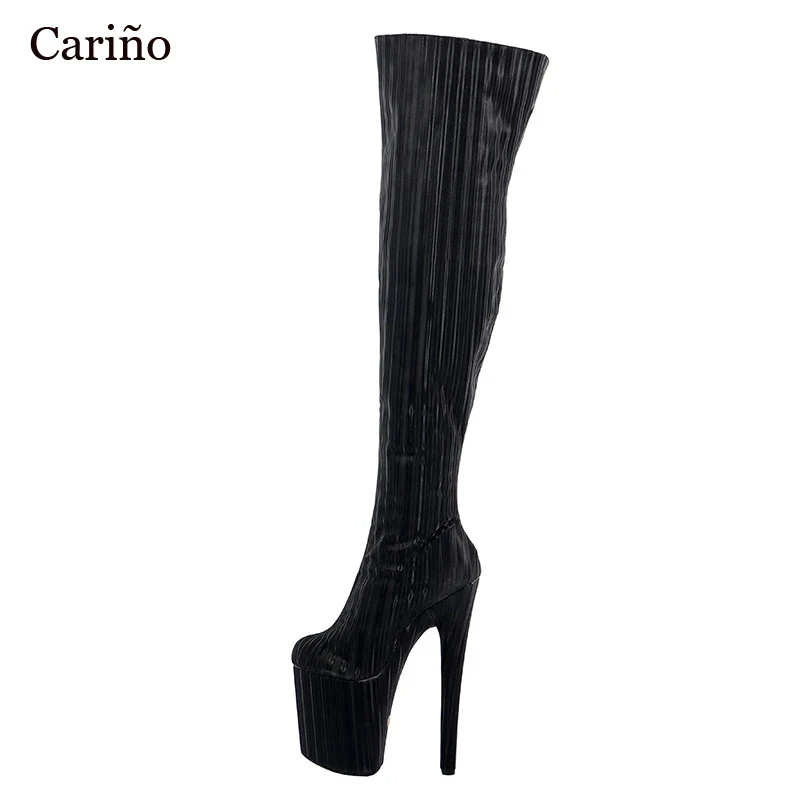 

Женские ботфорты на очень высоком каблуке 20 см, с полосками