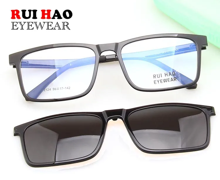 Retro Eyeglasses Frame Men Grey Polarized Clip on Sunglasses Super Light Glasses Men Rui Hao Eyewear Optical Frame 2124