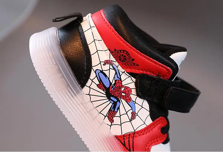 Disney Spiderman Kids Glowing Sneakers kids shoes boys girls Luminous Lighted Cartoon Boys LED Children Shoes | Детская одежда и