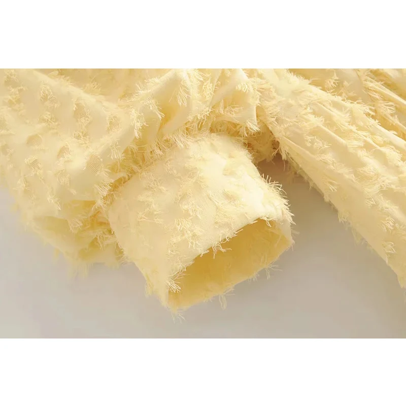 Женское винтажное платье с бахромой однотонное желтое средней длины пышными