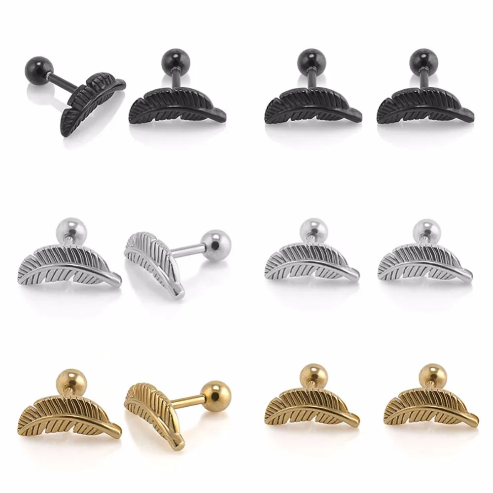 1 Пара Ретро панк мини лист Ангел перо раньше серьги Ги для пирсинга подарок