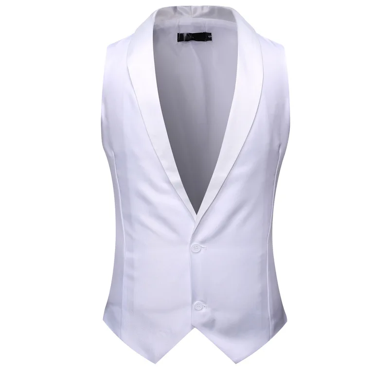 

Mens White Suit Vest Single Breasted Shawl Collar Wedding Vest Men Business Formal Dress Vest Wedding Stage Singers Gilet Homme