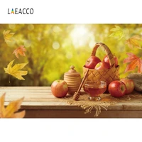 laeacco autumn maple leaves forest photography backgrounds honey apples basket photo backdrops happy rosh hashanah photophone