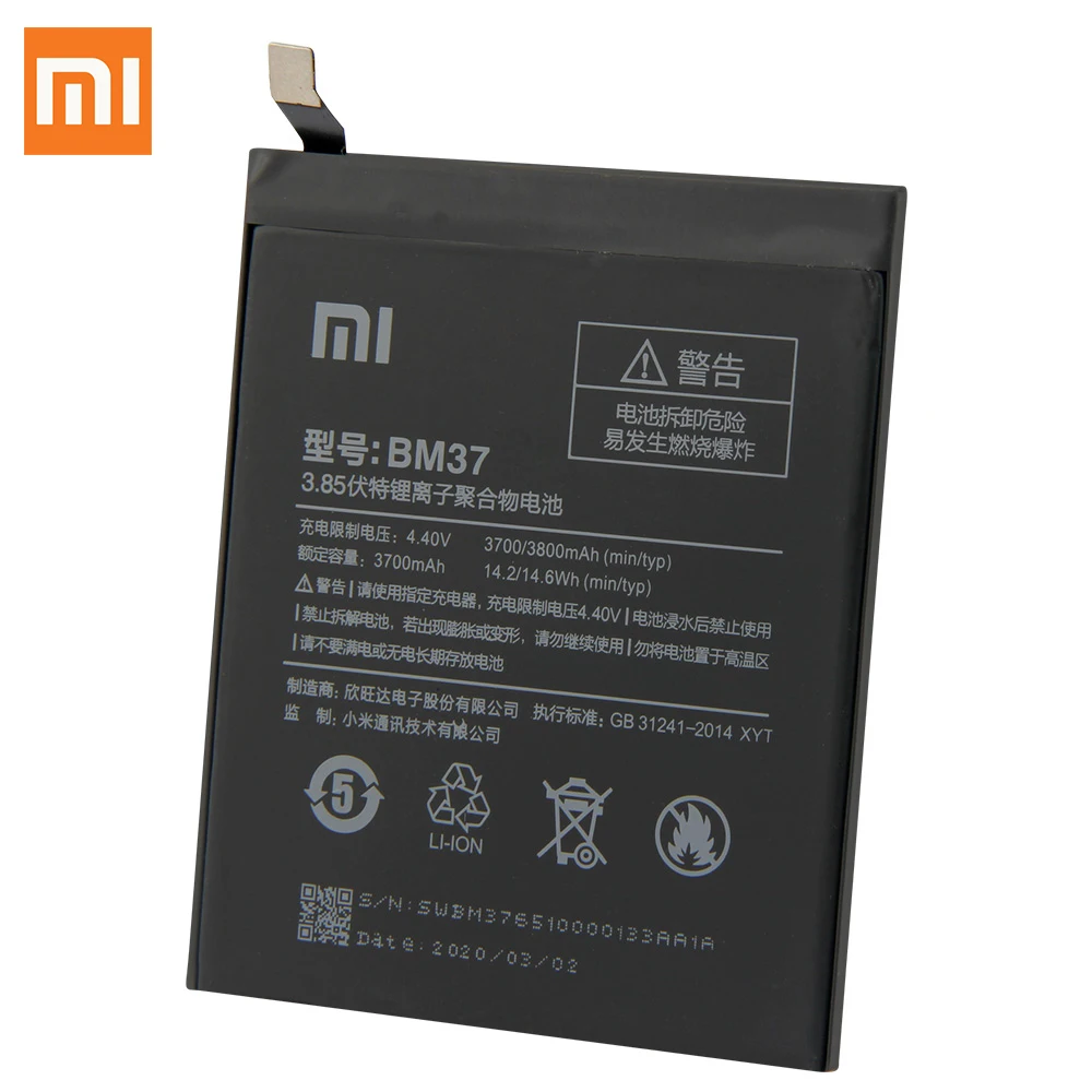 Оригинальный запасной аккумулятор для Xiaomi Mi 5S plus 5splus BM37 оригинальный телефона 3800