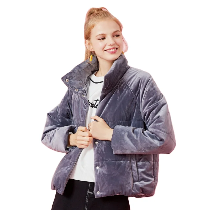 SEMIR женская короткая стеганая бархатная куртка с застежкой молнией стоячим