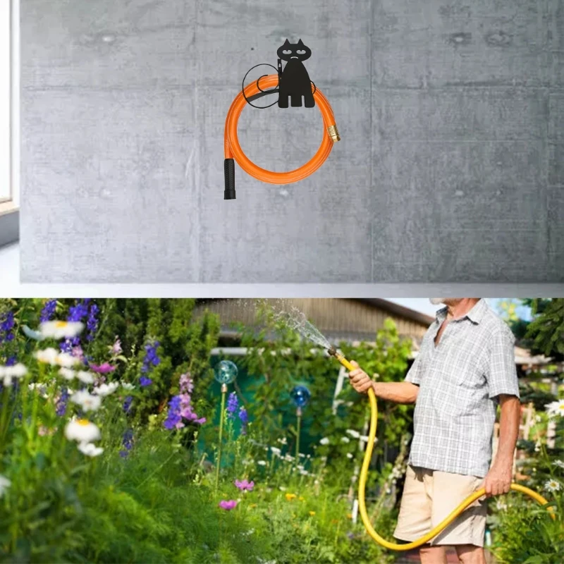 

Black Cat Garden Yard Wall Mount Water Hose Hanger Iron Rack for Hose Pipe Decor 72XF