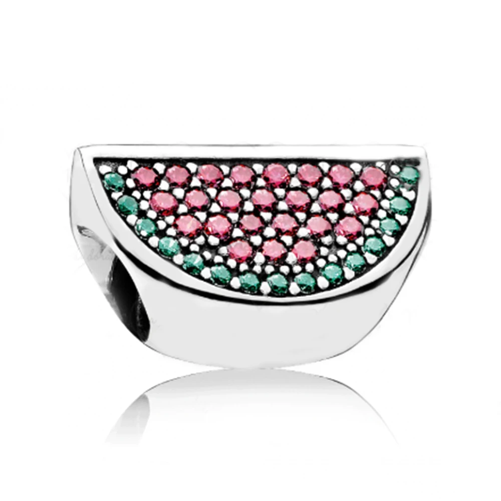 

100% Real 925 Sterling Silver Pave Watermelon Charm Fruit Charm Fit Original Bracelet Diy Jewelry