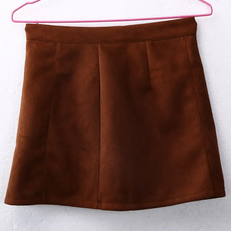 VZFF Mode Elegante Vrouwen Dames Zomer Rokken Hoge Tail Enkele Breasted Effen Slanke A-lijn Suede Mini Rokken 2 Stijl