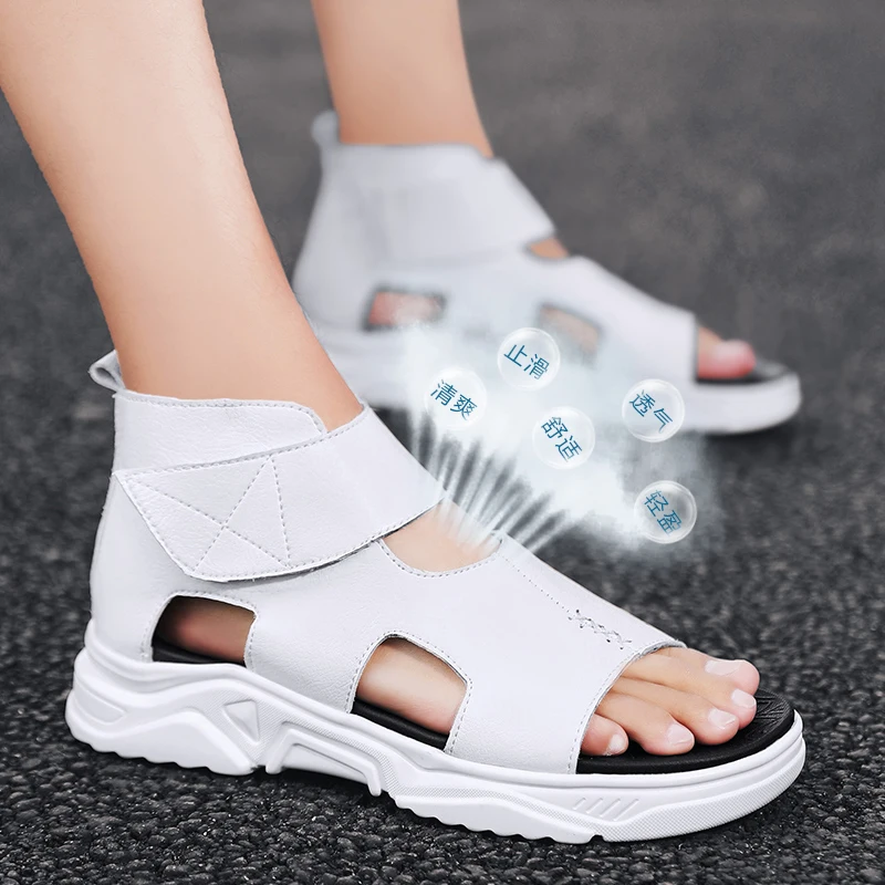 

New Summer Man Beach Sandals High Top Youth Leather Sandal Men High Top Mens Trekking Sandals Fashion Gladiator Sandals Mens