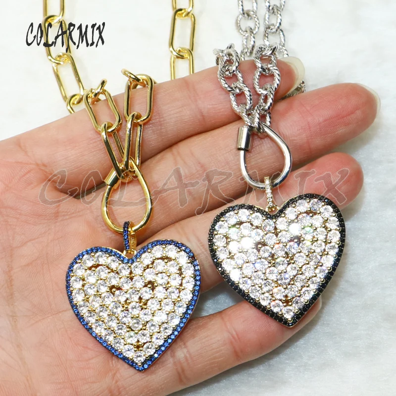 

3 strands Big heart pendants necklace link chain necklace keep color quality zircon crystal pendants accessories for women 50378