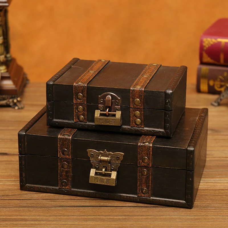 Большая винтажная шкатулка с металлическим замком для подарка и Ретро