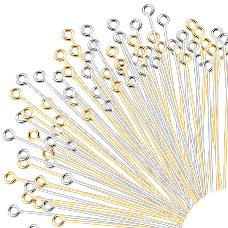 50-100 Stücke Edelstahl Auge Kopf Pins 20 25 30 40 50mm Gold Original Farbe Eyepins Erkenntnisse für DIY Schmuck Machen Zubehör – Detail 1