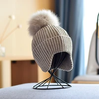 hat women winter earflap knit real fur pompom beanie autumn warm skiing accessory for teenagers outdoors
