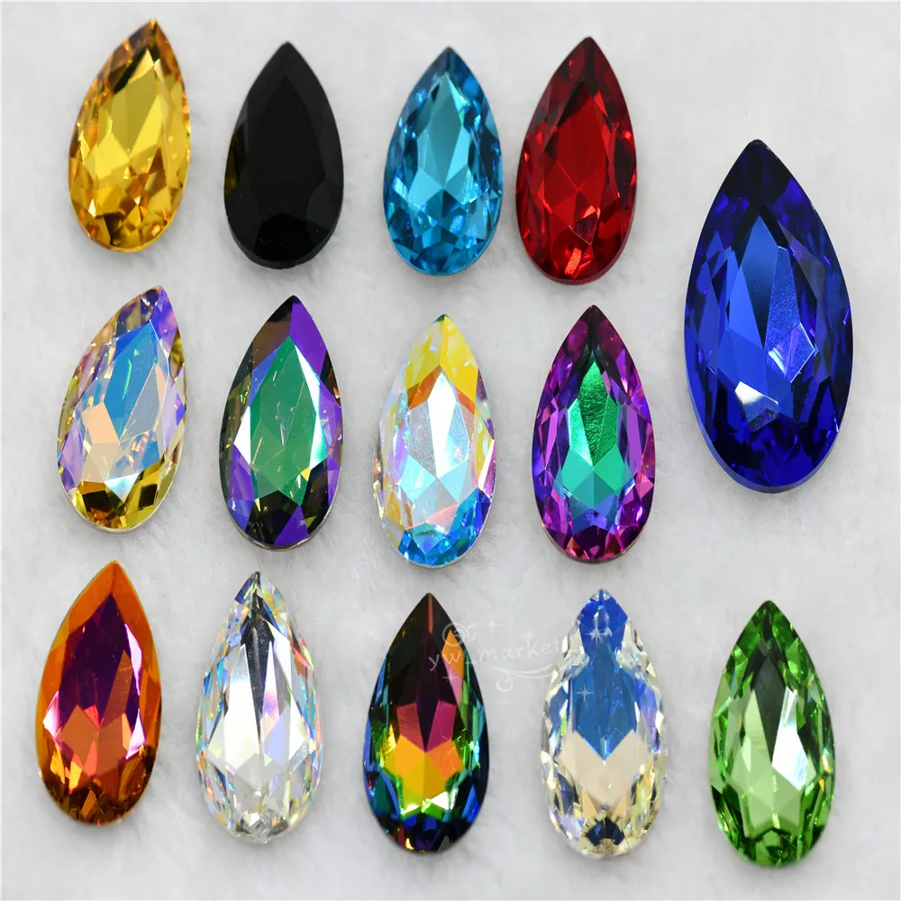 

k9 glass crystal Rhinestones Pointback teardrop super glitter crafts Wedding Dress Beads For Jewelry Making