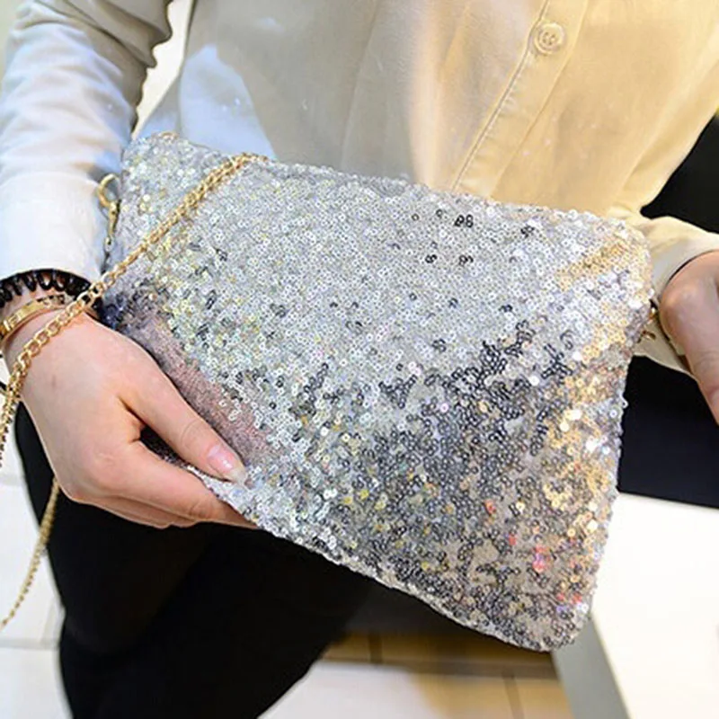 

Women Ladies Glitter Sequins Handbags Sparkling Party Evening Envelope Clutch Bag Wallet Tote Purse Black Gold Silver