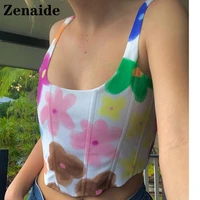 zenaide 2021 floral print tube tank top casual sleeveless corset crop tops women summer fashion backless sexy beach