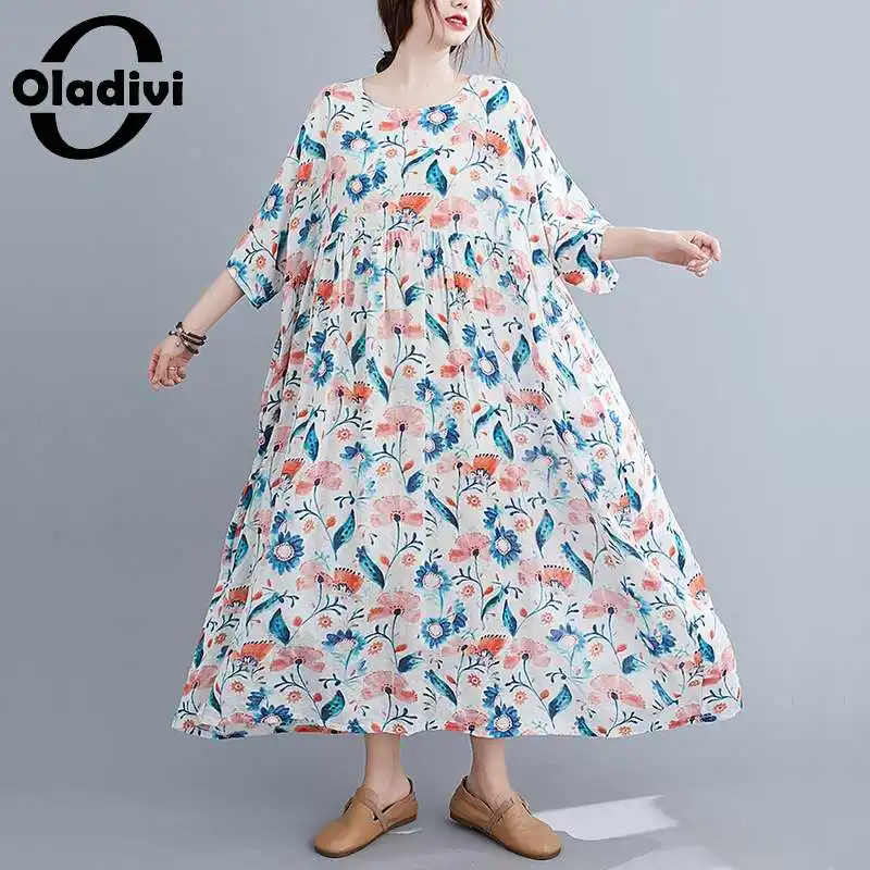 

Oladivi модное летнее длинное платье с принтом в стиле бохо для женщин 30 40 50 60 лет женские повседневные свободные платья Туника 4XL 5XL 6XL 7XL 8XL