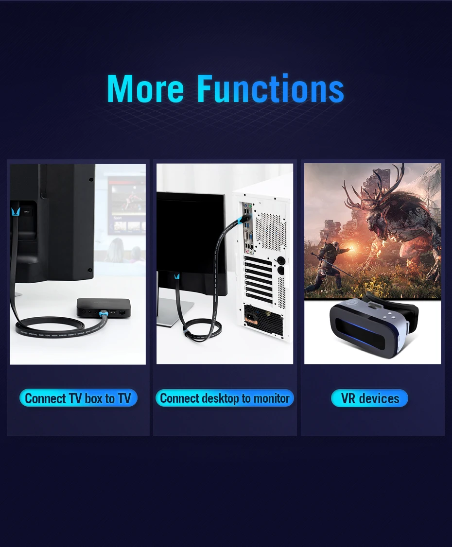Vention Кабель HDMI 2,0 v 1 м 2 м 3 м 5 м 10 м супер Скорость 4K HDMI 2,0 кабель 3D 60 Гц для HDTV ЖК-дисплей проектор Ноутбук PS3 Кабель HDMI 2,0