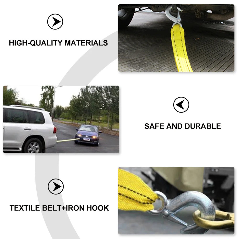 

Heavy Duty Car Trailer Rope 5 Tons 5 Meters Tow Strap with U-Shaped Hooks