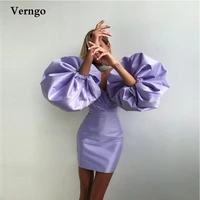 verngo 2021 lavender satin mini short cocktail party dresses detachable puff sleeves pleats women prom gowns lady formal dress